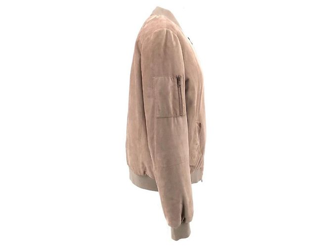 Jaqueta bomber acolchoada Brunello Cucinelli em camurça bege - vista 3
