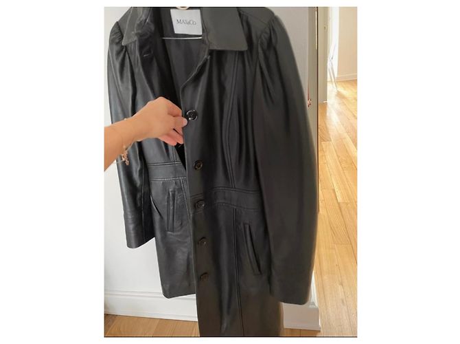 Max & Co Gabardina de cuero auténtico Negro - vista 5