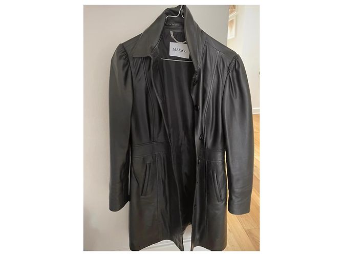 Max & Co Gabardina de cuero auténtico Negro - vista 7