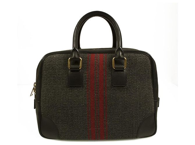 Céline CELINE schwarzes Leder grau rot Tweed Stoff Arzt Kamera Tragegriff Handtasche - Ansicht 2