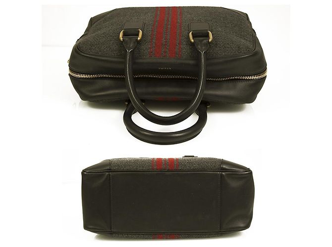 Céline CELINE schwarzes Leder grau rot Tweed Stoff Arzt Kamera Tragegriff Handtasche - Ansicht 3