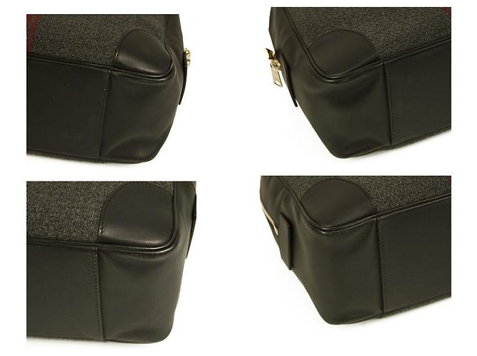 Céline CELINE schwarzes Leder grau rot Tweed Stoff Arzt Kamera Tragegriff Handtasche - Ansicht 4
