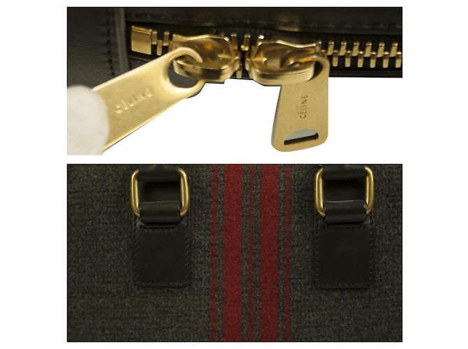 Céline CELINE schwarzes Leder grau rot Tweed Stoff Arzt Kamera Tragegriff Handtasche - Ansicht 6