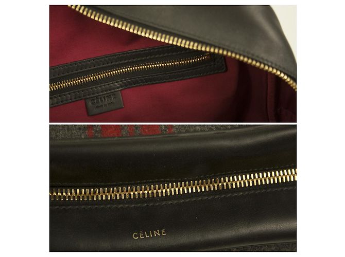 Céline CELINE schwarzes Leder grau rot Tweed Stoff Arzt Kamera Tragegriff Handtasche - Ansicht 8