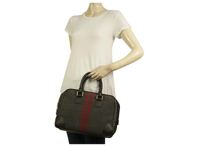 Céline CELINE schwarzes Leder grau rot Tweed Stoff Arzt Kamera Tragegriff Handtasche - Ansicht 9