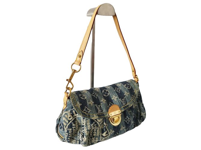 Borsa Louis Vuitton Pleaty in tela denim blu - vista 2