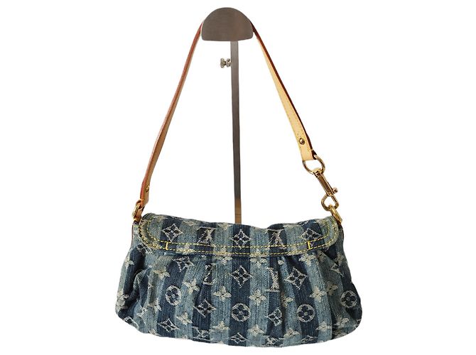 Borsa Louis Vuitton Pleaty in tela denim blu - vista 3