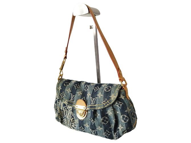 Borsa Louis Vuitton Pleaty in tela denim blu - vista 4