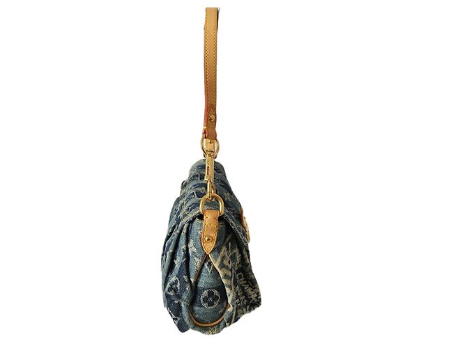 Borsa Louis Vuitton Pleaty in tela denim blu - vista 6