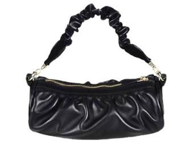 Autre Marque Manu Atelier - Borsa Cilindro Increspata Nero Gold hardware - vista 2