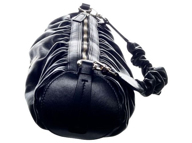 Autre Marque Manu Atelier - Borsa Cilindro Increspata Nero Gold hardware - vista 3