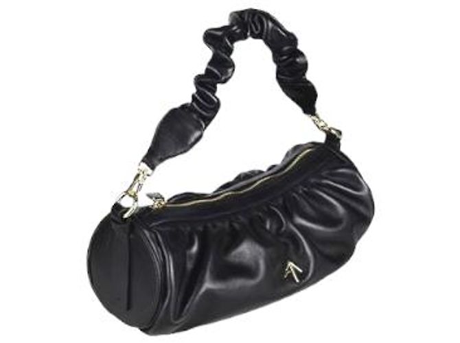 Autre Marque Manu Atelier - Borsa Cilindro Increspata Nero Gold hardware - vista 4