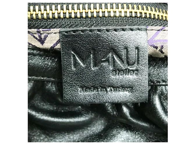 Autre Marque Manu Atelier - Borsa Cilindro Increspata Nero Gold hardware - vista 6