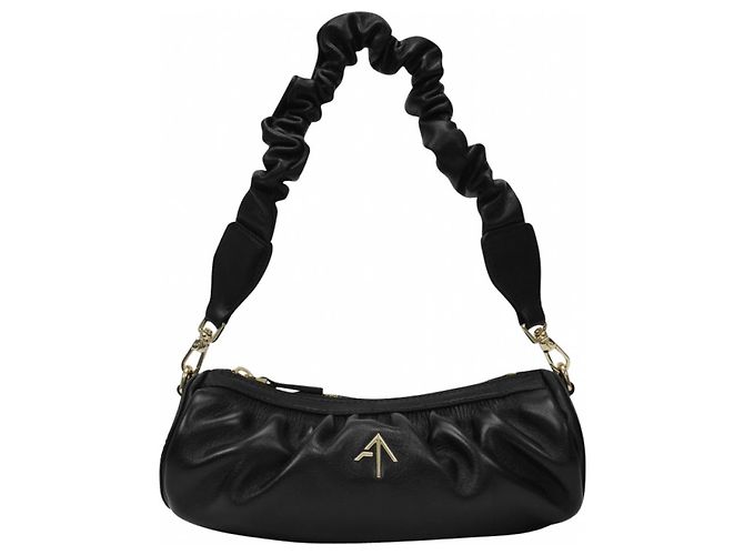 Autre Marque Manu Atelier - Borsa Cilindro Increspata Nero Gold hardware - vista 7