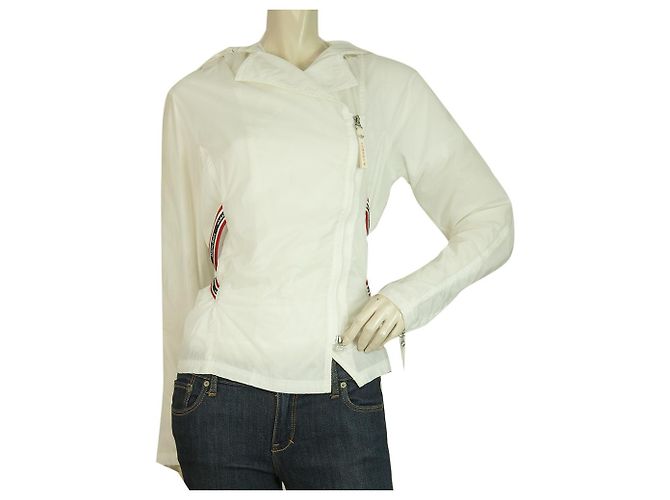 Armani Jeans Weiße Polyamid Leichte Freizeitjacke m. Haube Gr 40 - Ansicht 2