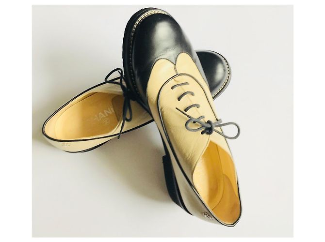 Chanel Derby, Brogues Schwarz Beige - Ansicht 14