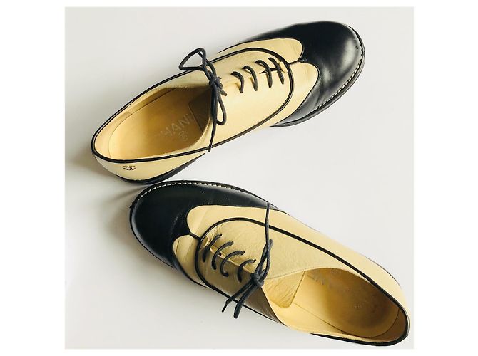 Chanel Derby, Brogues Schwarz Beige - Ansicht 16