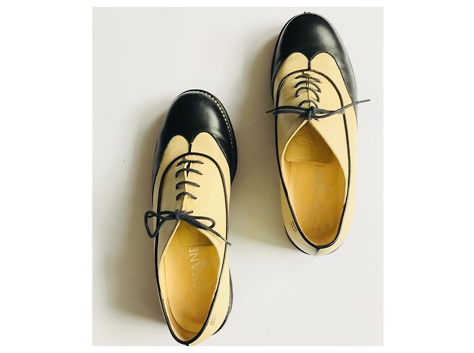 Chanel Derby, Brogues Schwarz Beige - Ansicht 17