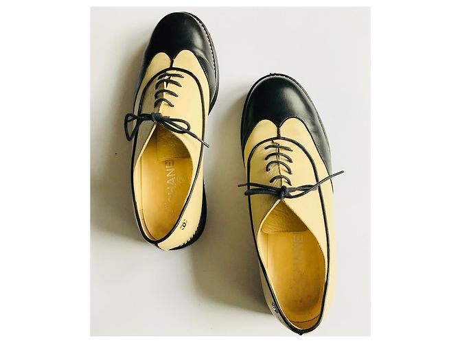 Chanel Derby, Brogues Schwarz Beige - Ansicht 18