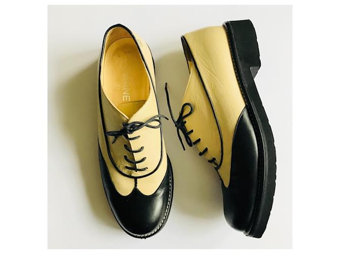 Chanel Derby, Brogues Schwarz Beige - Ansicht 2