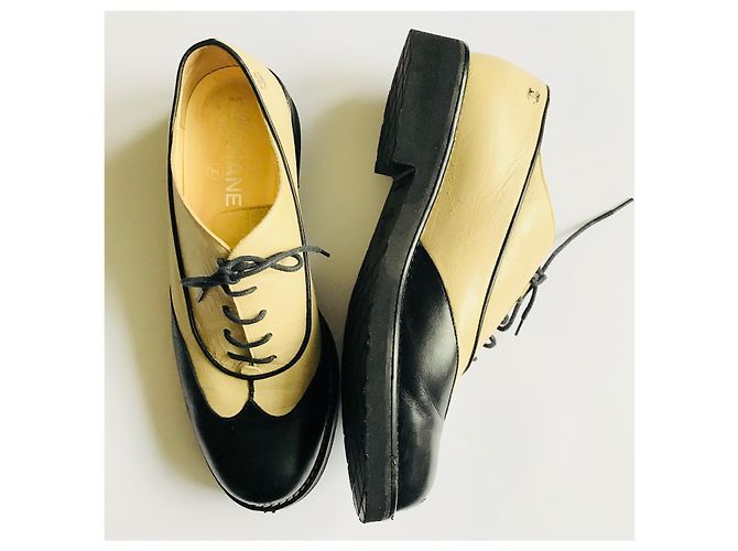 Chanel Derby, Brogues Schwarz Beige - Ansicht 6