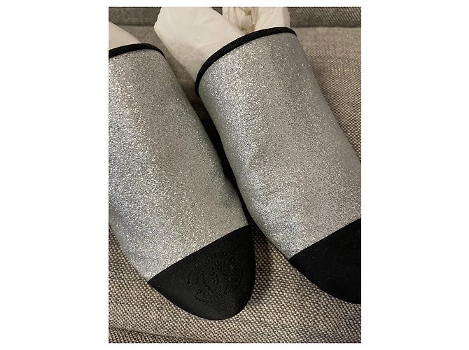 Chanel Pantoletten Stoff Silber Hardware 37 - Ansicht 3