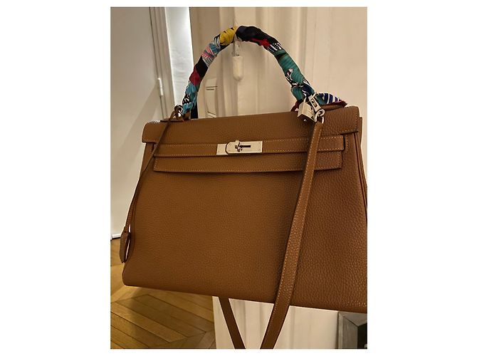 Hermès Kelly 32 pelle oro cm Beige - vista 7