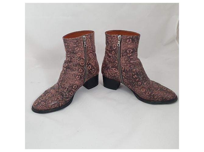 Botines Dries Van Noten de cuero estampado animal rosa y marrón Castaño - vista 2