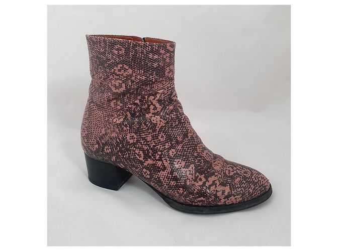 Botines Dries Van Noten de cuero estampado animal rosa y marrón Castaño - vista 3