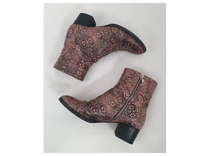 Botines Dries Van Noten de cuero estampado animal rosa y marrón Castaño - vista 5