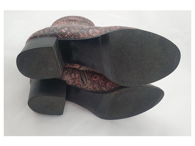 Botines Dries Van Noten de cuero estampado animal rosa y marrón Castaño - vista 6