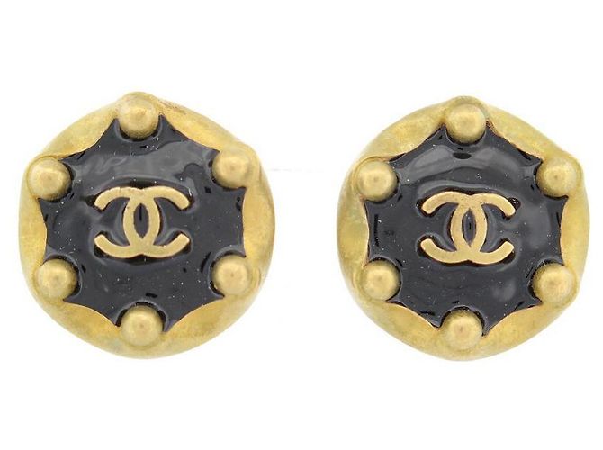 Boucles D'oreilles Clips Vintage Années 70 - Métal Doré Et émail Marron, Occasion