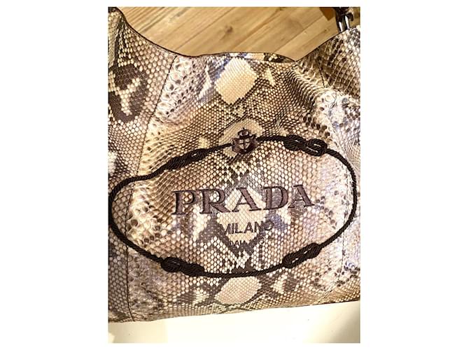 Prada Hobo logo python tote bag Brown Beige - view 2