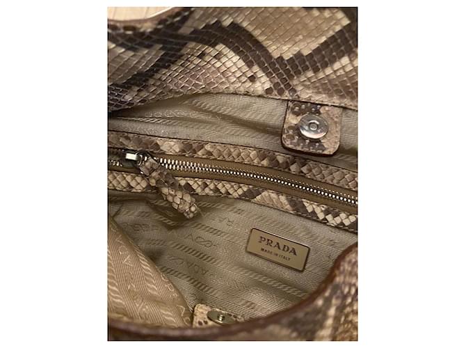 Prada Hobo logo python tote bag Brown Beige - view 3