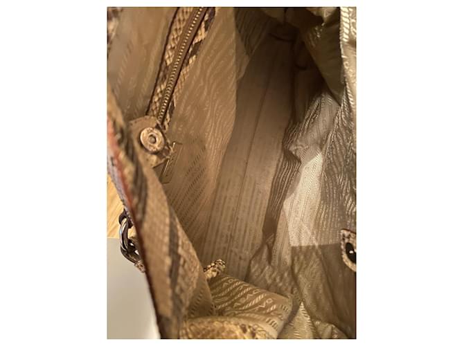 Prada Hobo logo python tote bag Brown Beige - view 4