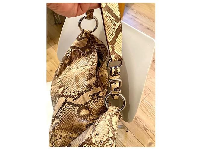 Prada Hobo logo python tote bag Brown Beige - view 7