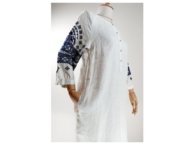Autre Marque Vestido Claire de lino bordado blanco Azul - vista 3