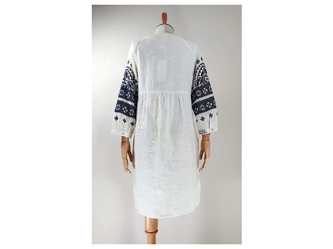 Autre Marque Vestido Claire de lino bordado blanco Azul - vista 4