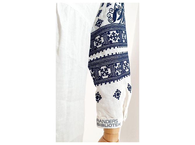 Autre Marque Vestido Claire de lino bordado blanco Azul - vista 5