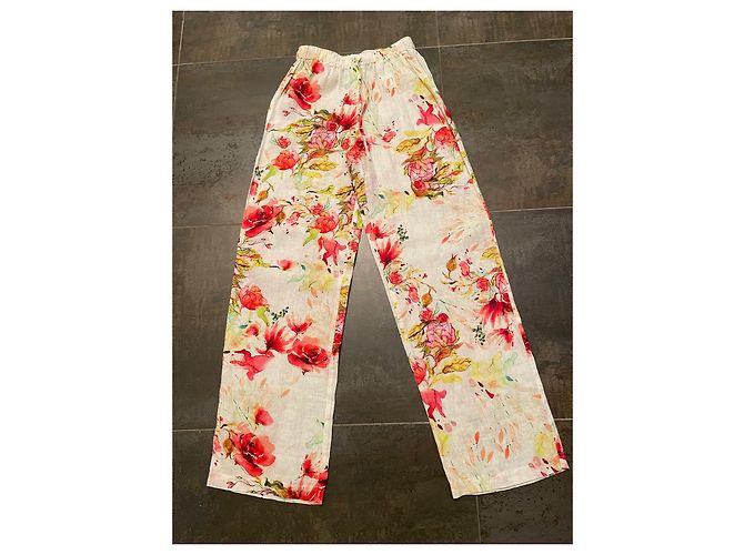 120% LINO Leinenhose mit Blumenmuster Weiß Mehrfarben - Ansicht 2