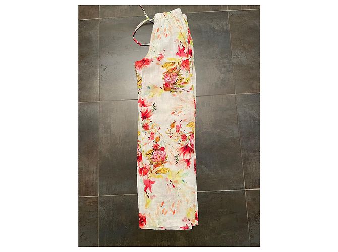 120% LINO Leinenhose mit Blumenmuster Weiß Mehrfarben - Ansicht 3
