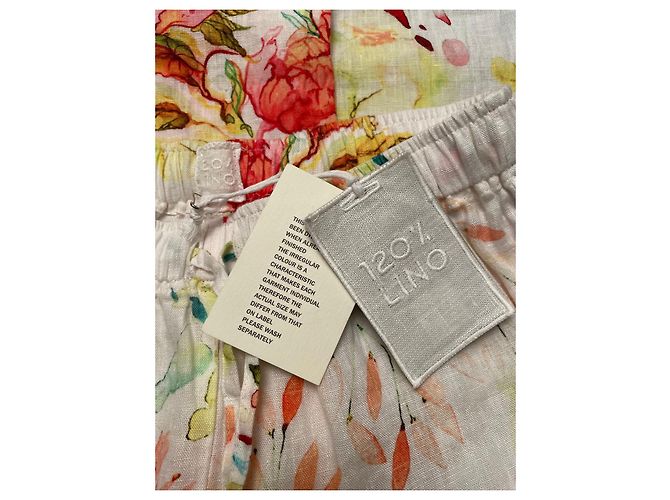 120% LINO Leinenhose mit Blumenmuster Weiß Mehrfarben - Ansicht 5
