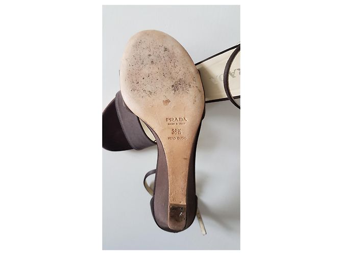 Sandali Prada in Satin Marrone Scuro Tacco 9cm - vista 7