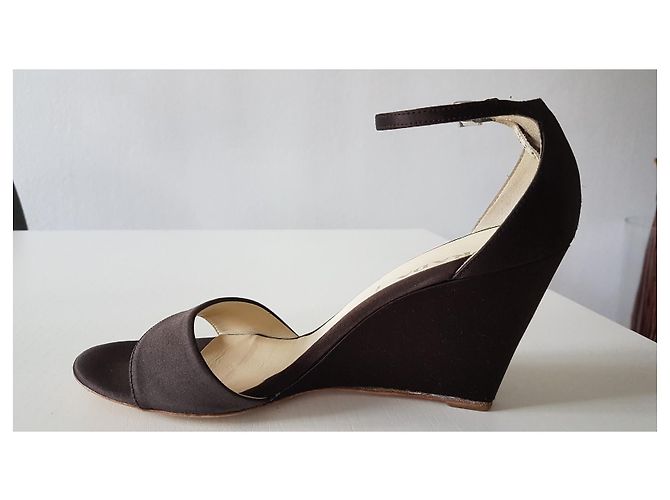 Sandali Prada in Satin Marrone Scuro Tacco 9cm - vista 8