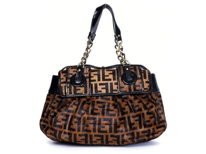 B Bag Fendi Zucca B Tasche Monogramm Kalbshaar Braun - Ansicht 4