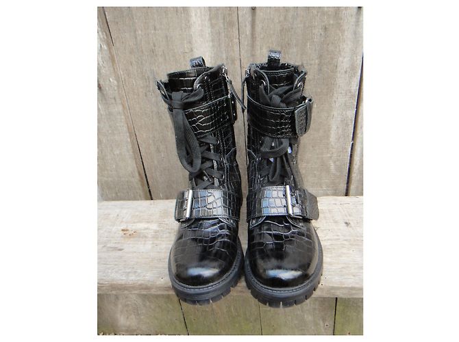 Botines Twin Set de piel negra con relieve de cocodrilo Negro - vista 2