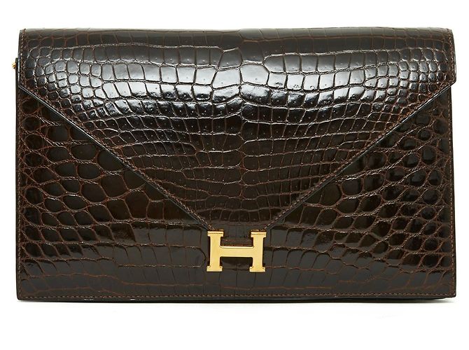 Hermès LYDIE CROCO L'AVANA immacolato Marrone - vista 2