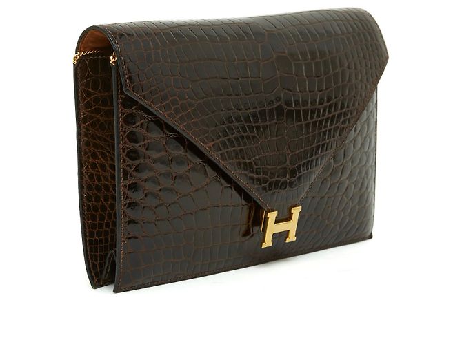 Hermès LYDIE CROCO L'AVANA immacolato Marrone - vista 3
