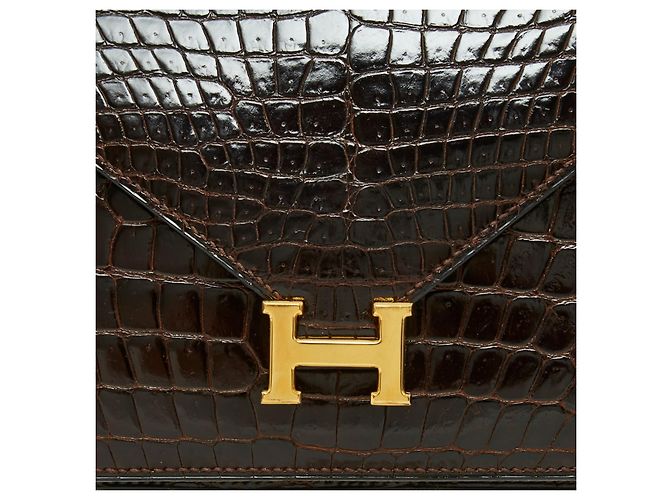 Hermès LYDIE CROCO L'AVANA immacolato Marrone - vista 4