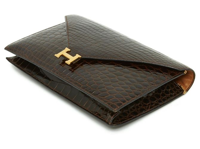 Hermès LYDIE CROCO L'AVANA immacolato Marrone - vista 6
